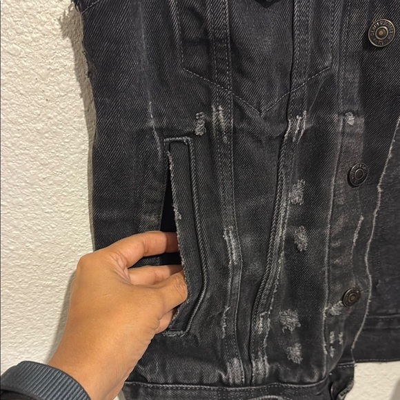 Ralph Lauren Denim Supply Distressed Black Jean Denim Vest American Flag Size - Picture 4 of 6